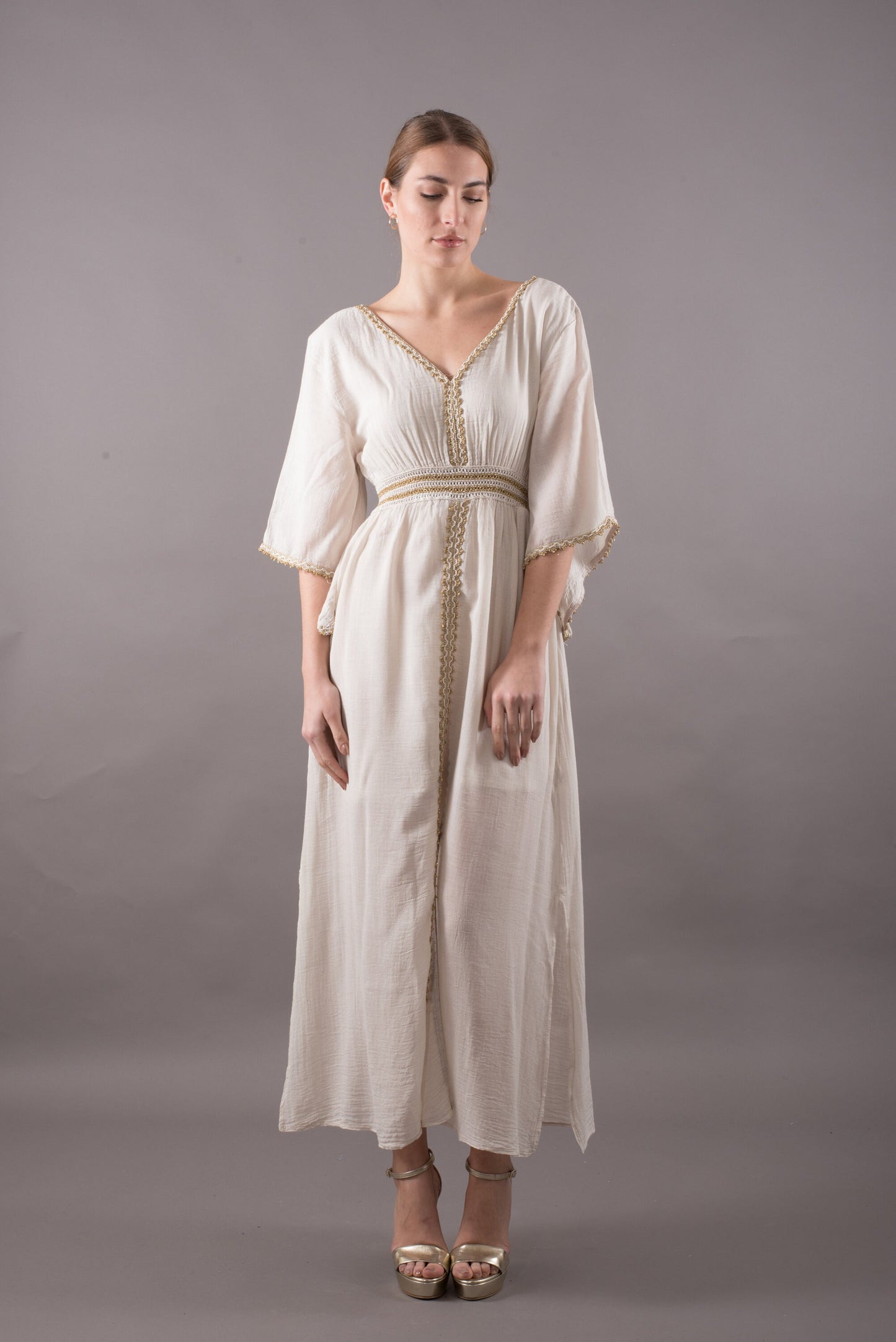 Soft cotton kaftan dress, boho maxi dress, cotton tunic, natural fabric, baumwollkleider