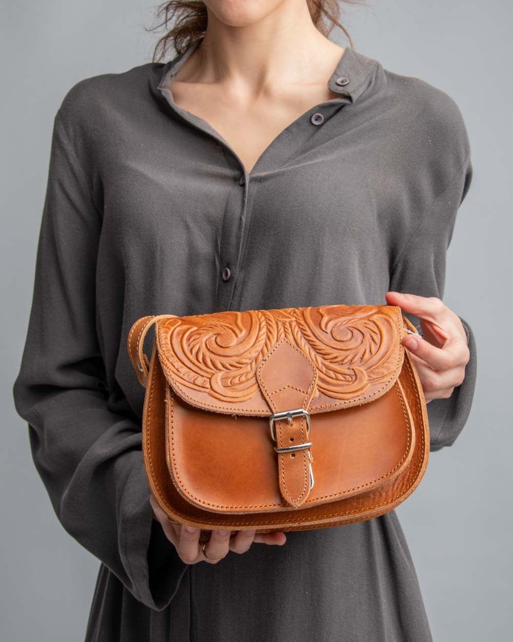 Tooled leather crossbody purse for women, Womens leather saddle bag, Women's leather accessories