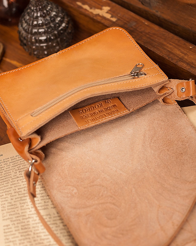 Small messenger bag for women, Tooled leather crossbody purse, Women's small leather satchel