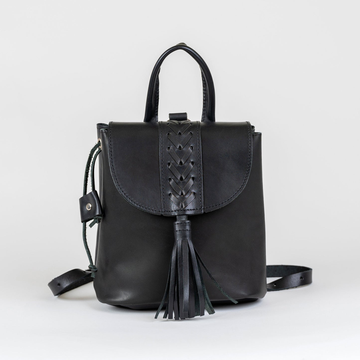 Women's Full Grain Boho Mini Leather Backpack Purse, Small Black Backpack, Women's Leather Accessories