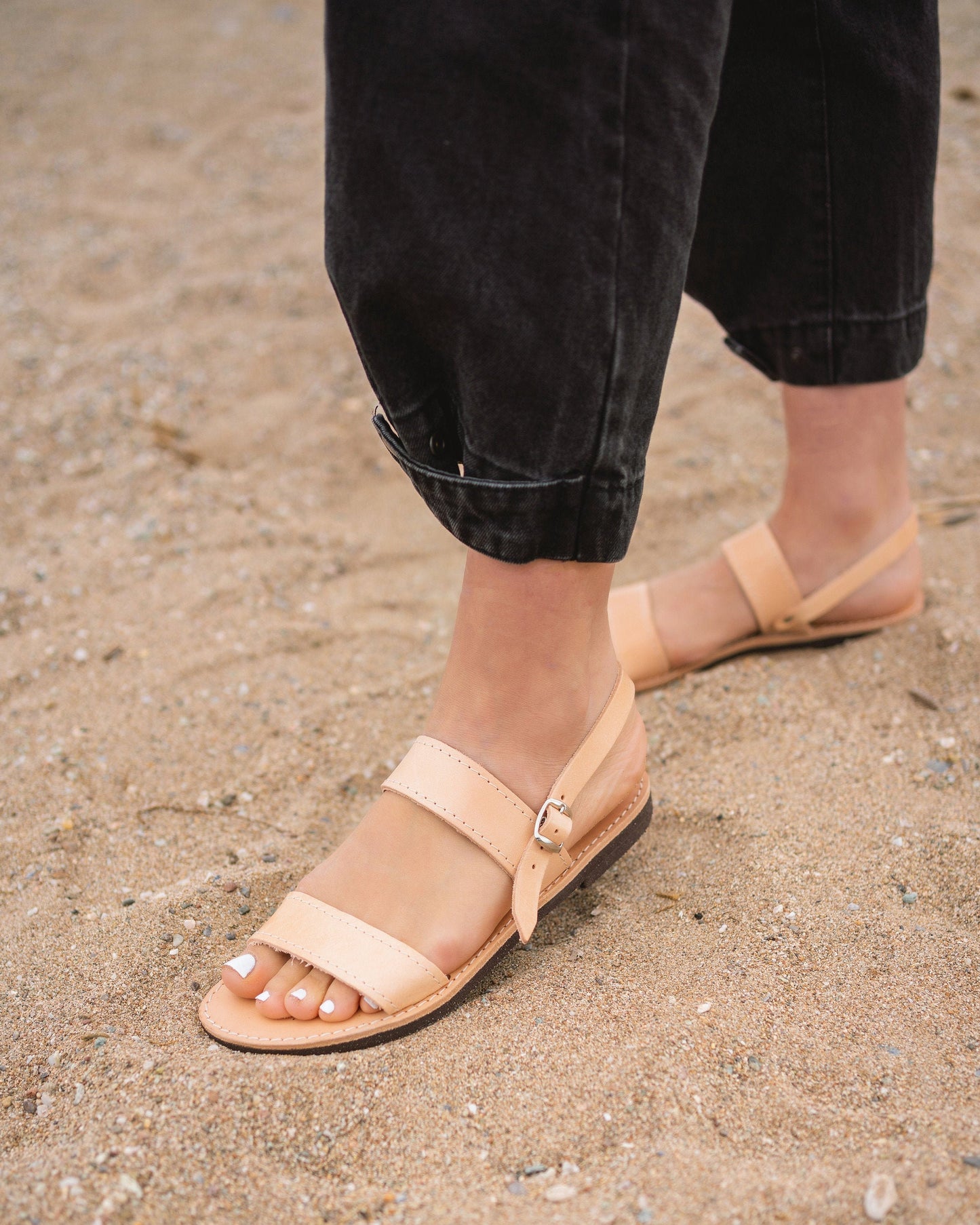 Greek leather sandals women, Minimalist flat sandals, Leather slide slingback sandals, Sandales grecques