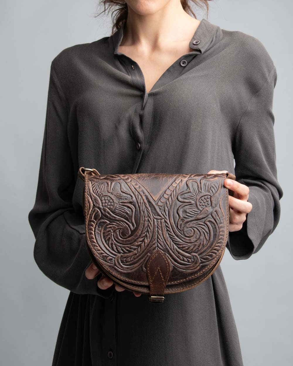 Vintage tooled leather purse, Brown tooled leather purse for women, Crossbody leather bag, Hand tooled leather purse