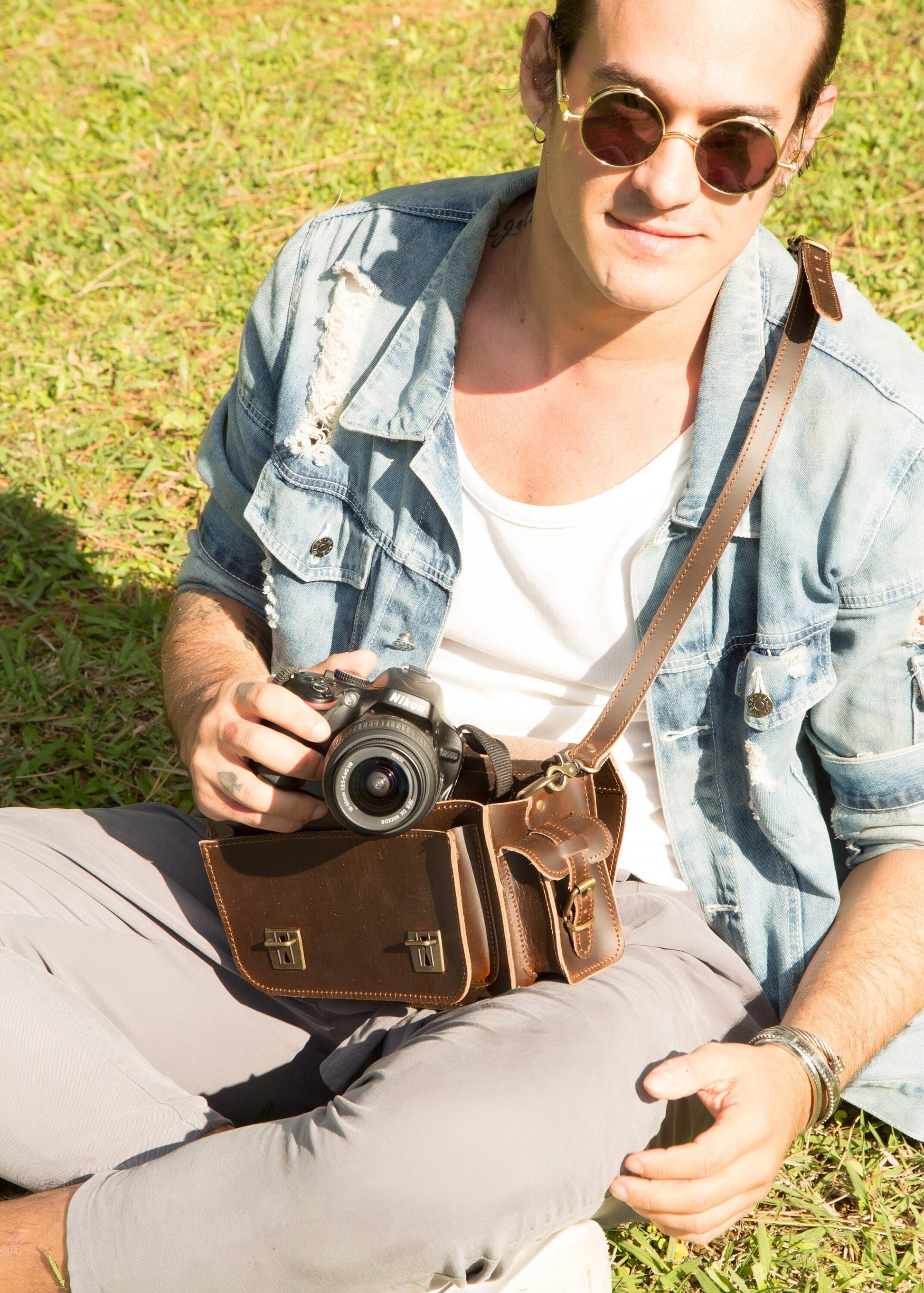 Camera bag for men and women, Vintage camera bag, Dslr camera bag, Brown leather camera bag, Antique camera, Lens bag, leather satchel