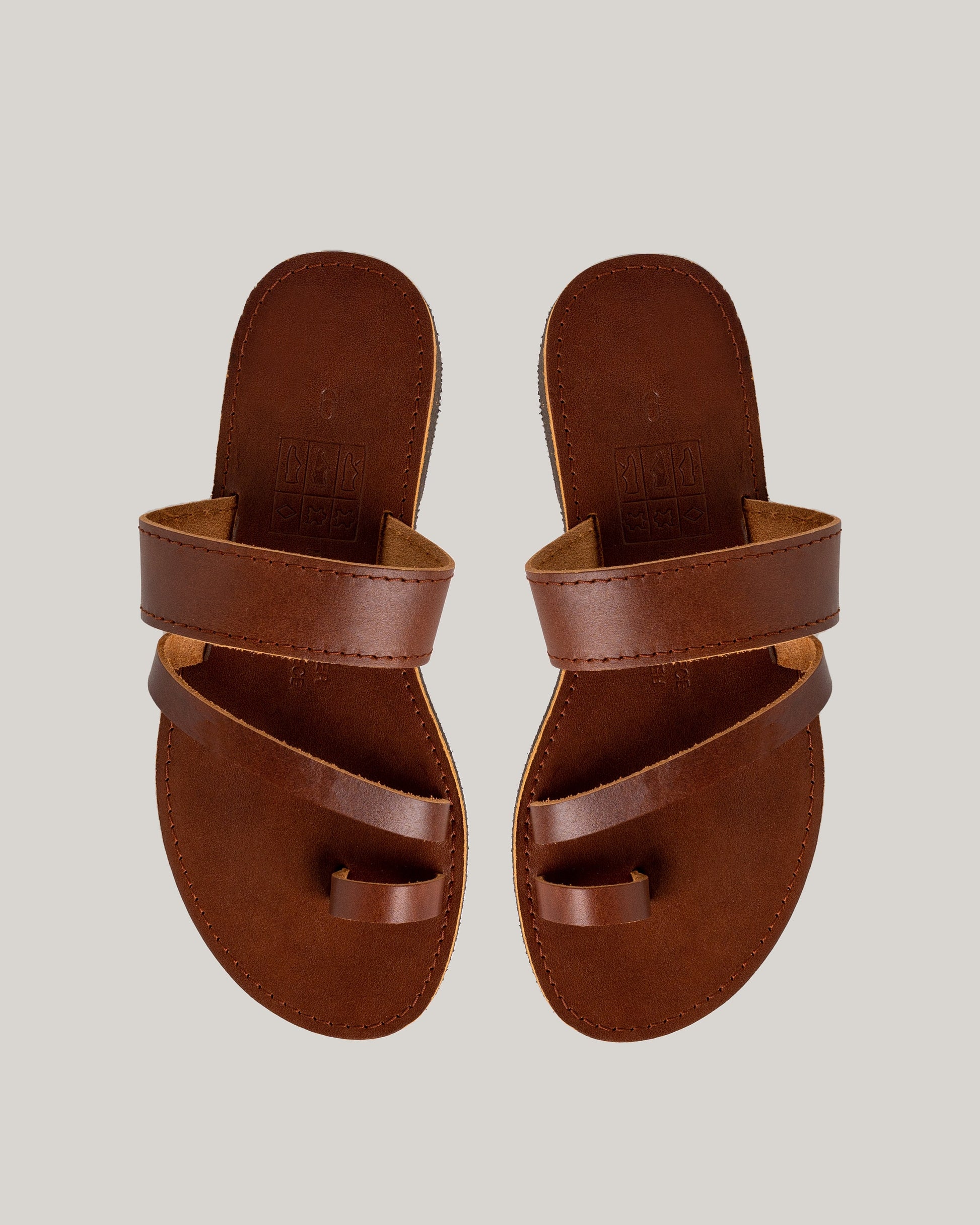 Brown leather sandals women, Toe ring leather sandals, Roman sandals, Flat leather sandals, Calf leather, Barefoot sandals