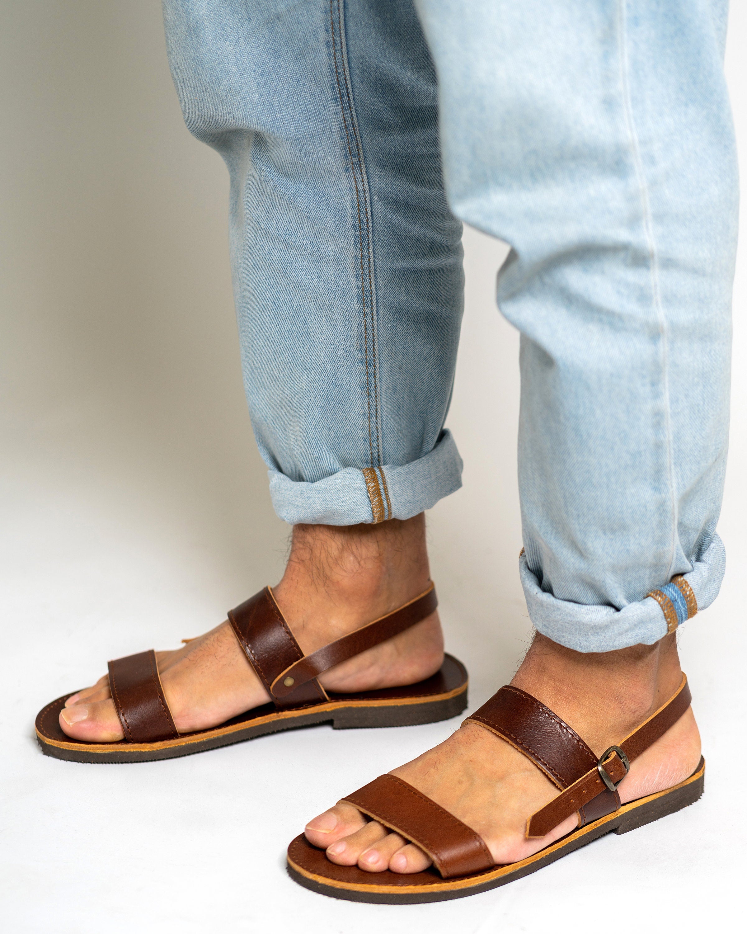 Brown strappy leather sandals men Hitonas Hitonas Ancient Greek Aesthet