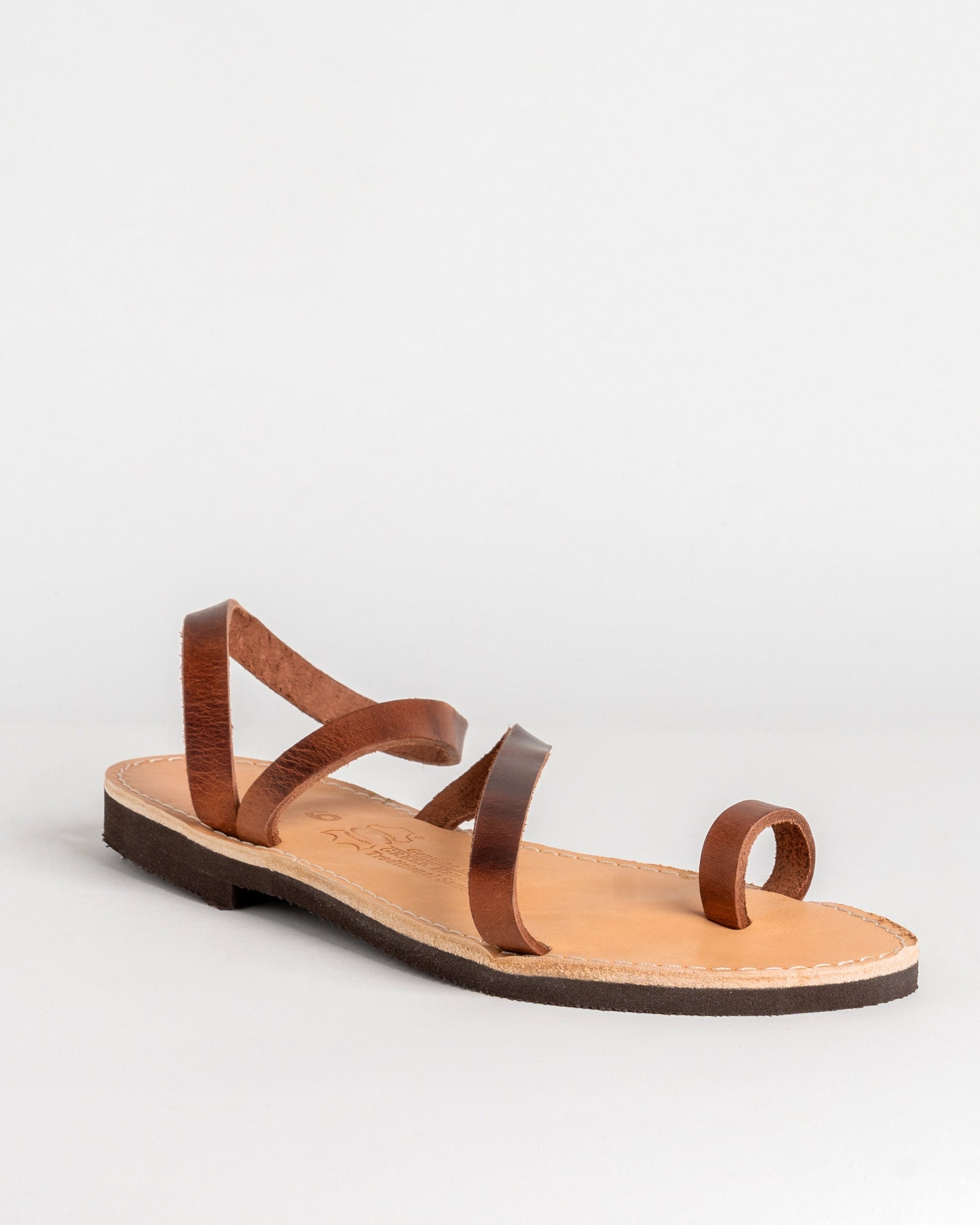 Brown Leather Toe Ring Sandals, Strappy Leather Womens Sandals, Leather Flat Sandals, Calf leather