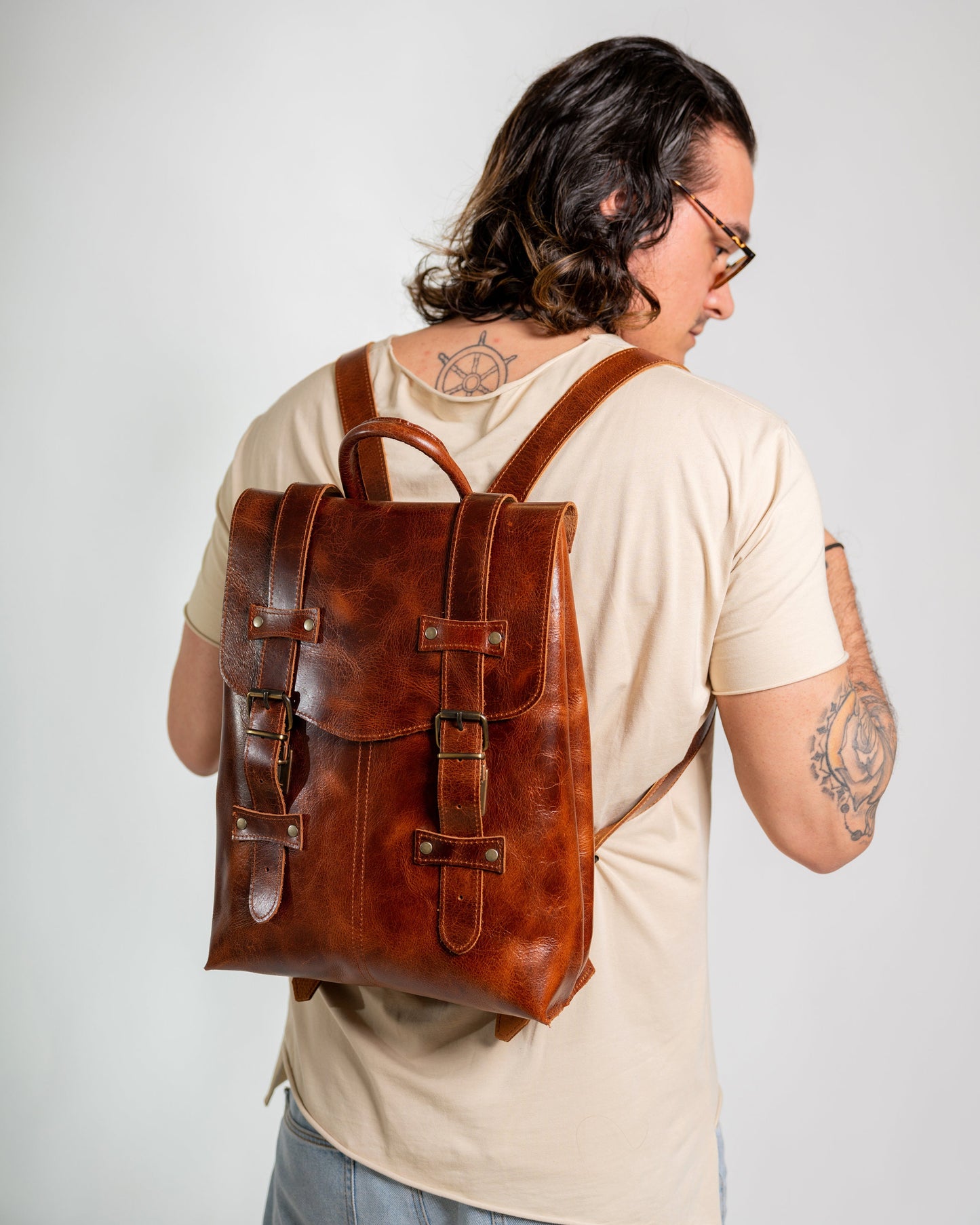 Leather backpack men, Leather rucksack, Laptop Leather backpack , Calf leather backpack