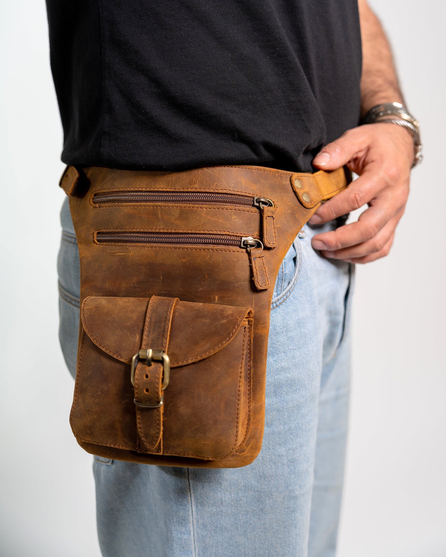 Leather hip bag men, Leather fanny pack, Leather utility belt, hip pouch, Leather waist bag men