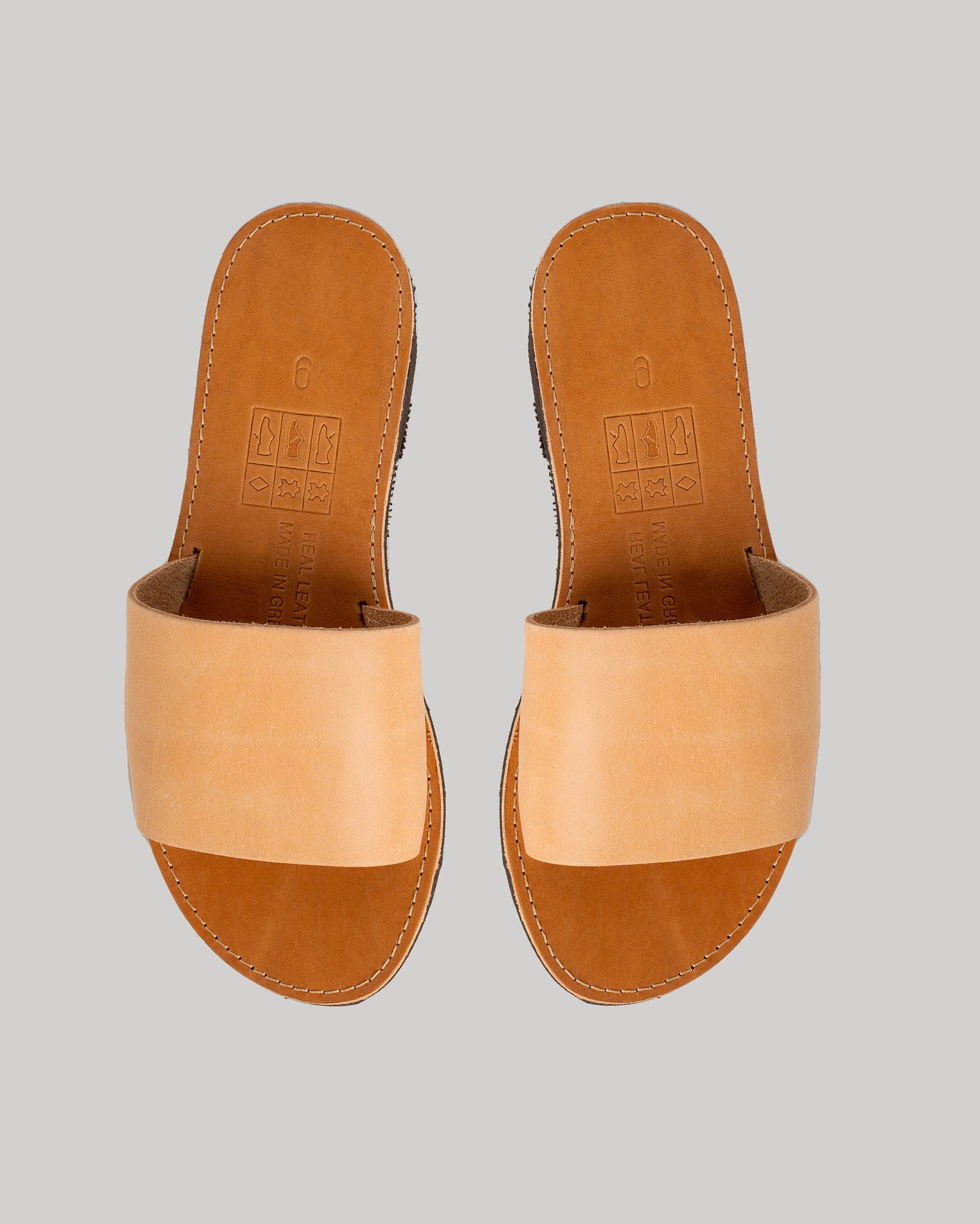 Minimalist natural leather sandals, Leather slippers women, Flat leather sandals, Womens leather slide sandals